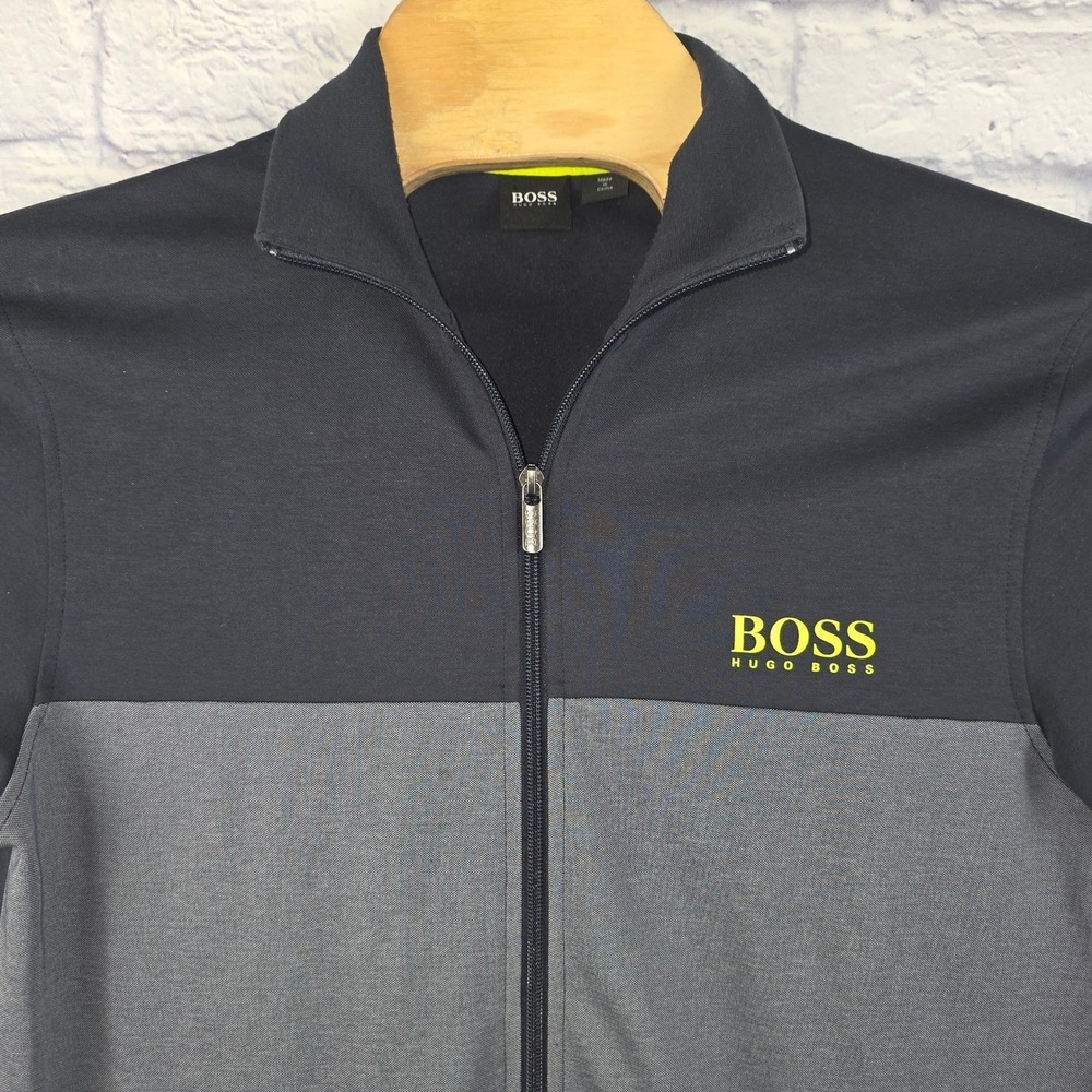 Hugo Boss Mens Full Zip Track Jacket Grey Colorblock Logo Long Sleeve Size Large